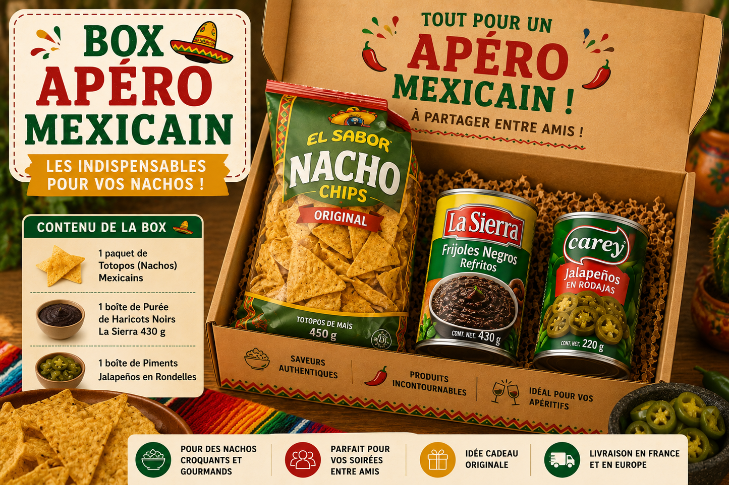 🌮 Box Apéro Mexicain – Les indispensables pour vos nachos
